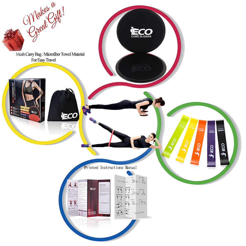 Resistance Loop Exercise Bands (5), Dual Sided Exercise Core Sliders (2)